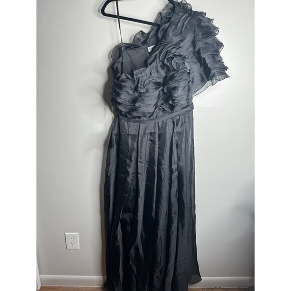 IEENA Mac Duggal 26527 Black Ruffle One-Shoulder Chiffon Gown Dress Size 12 NWT - Picture 4 of 5